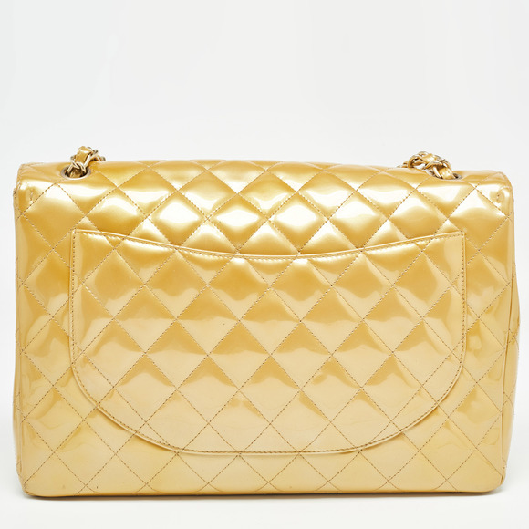 CHANEL Gold Quilted Patent Leather Maxi Classic Single Flap Bag - Picture 4 of 8